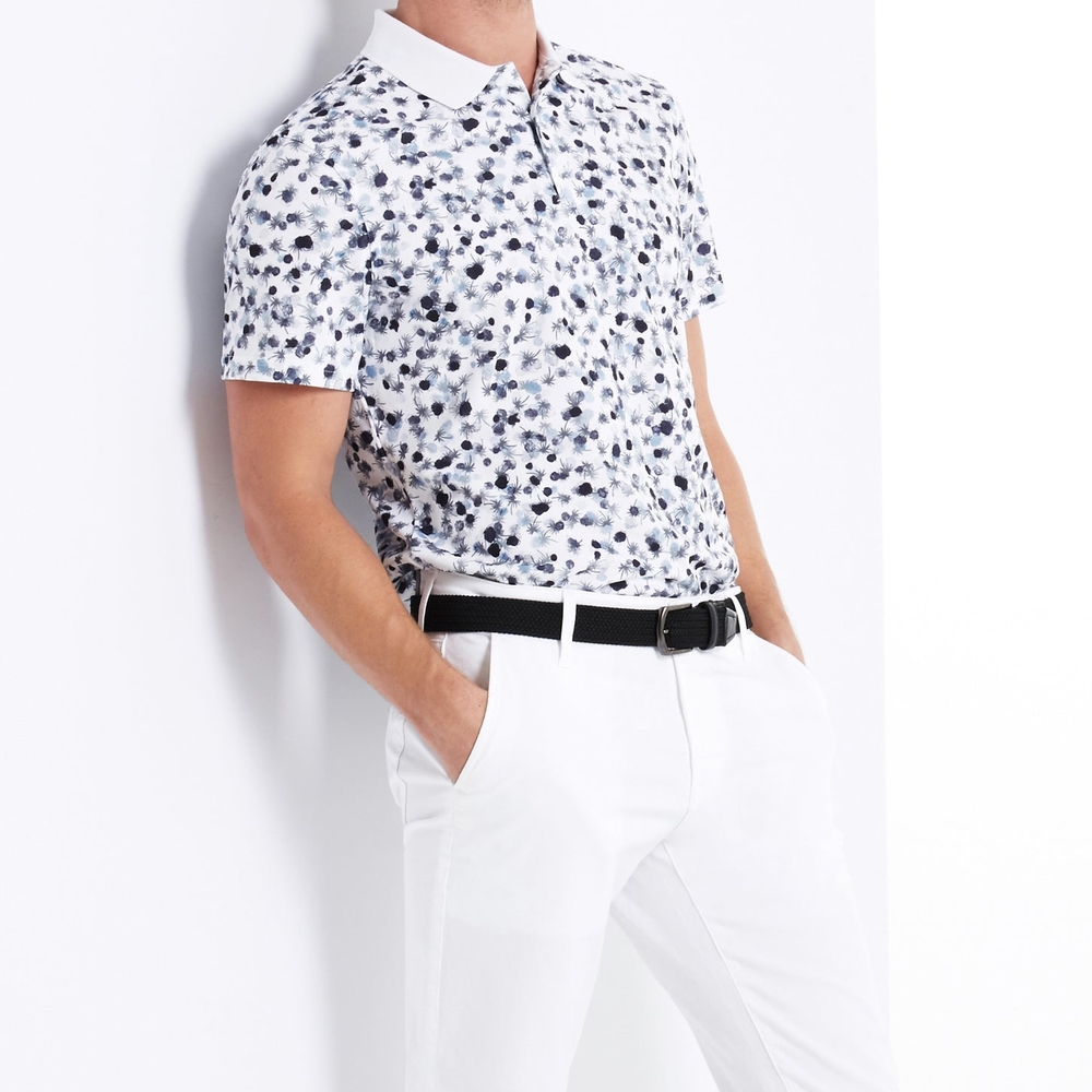 Men's White and Blue Patterned Shirt